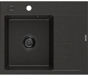 Mexen Ben, 1-komorový granitový drez 600x500x190 mm, ľavý + čierny sifón, čierna-zlatá metalíza, 6522605000-75-B