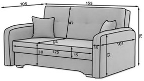 Rozkladacia 2-miestna pohovka pohovka LAINE, sivá