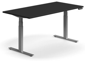 Výškovo nastaviteľný stôl QBUS, rovný, 1600x800 mm, strieborný rám, čierna