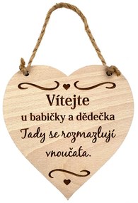 AMADEA Drevené srdce s textom Vitajte u babičky a deduška, tu.., masívne drevo, 16 x 15 cm