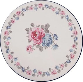 Béžový umelý dekoratívny podnos na nohe s ružami - Ø 29*10 cm