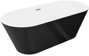 Mexen Yara, voľne stojaca ryhovaná vaňa 170 x 75 cm, biela-čierna, chrómový prepad, 52861707575-01