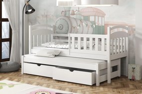 Detská posteľ z masívu borovice KAŠPAR s prístelkou a šuplíky - 200x90 cm - BIELA