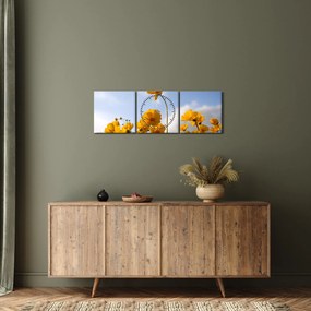 Obraz poľa s jasne žltými kvetmi (s hodinami) (90x30 cm)