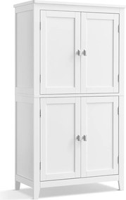 Kúpeľňová skrinka, voľne stojaca skrinka so 4 dvierkami, 30 x 60 x 110 cm, biela
