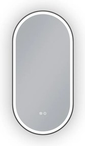 Erga Gwen, oválne LED zrkadlo 50x100cm v čiernom kovovom ráme, 3 farby svetla, predné osvetlenie, vyhrievacia podložka proti zapareniu, ERG-V01-GWEN-5010-BK