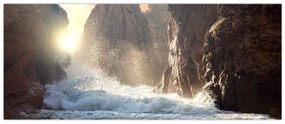 Obraz - Skaly a vlny oceánu (120x50 cm)