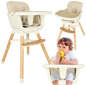 IKO Detská stolička na kŕmenie s drevenými nohami - béžová