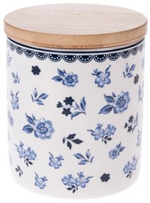 Porcelánová dóza s bambusovým viečkom Floral, 600 ml