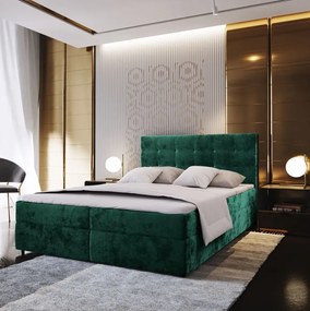 Čalúnená posteľ boxspring GLORIEN VELVET 140x200 cm tmavozelená Matrac: Matrac Bonell pružinový