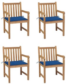 Záhradné stoličky 4 ks kráľovské modré podložky teakový masív