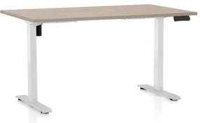 Výškovo nastaviteľný stôl OfficeTech B, 140 x 80 cm, biela podnož, dub