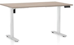 Výškovo nastaviteľný stôl OfficeTech B, 140 x 80 cm, biela podnož, dub