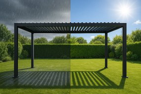JU Pergola s lamelami 3 x 4 m, hliníková, s plochou strechou, 2-dielna, čierna