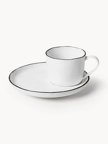 Ručne vyrobená šálka na espresso's podšálkou z porcelánu Salt