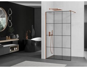 Mexen Kioto, sprchová zástena 120x200 cm, 8mm číre sklo s čiernym vzorom, profil ružové zlato, 800-120-101-60-77
