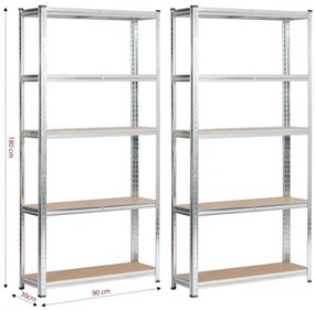 Set 2 kovových regálov 90x30x180 cm strieborný