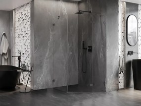 Mexen Lunar, päťuholníkový sprchový kút naklápací vpravo 80 x 90 cm, 8mm číre sklo, grafitový profil, 831-080P-090L-95-00-P