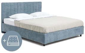 Modrá čalúnená dvojlôžková posteľ s úložným priestorom s matracom/s roštom 160x200 cm Myra Slim Line – Bonami Selection