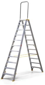 Obojstranné hliníkové schodíky ALVE FORTE s madlom, 2x11 stupňov, výška 2,34 m