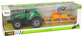 Lean Toys Zelený traktor s hrabľami na seno – trecí pohon