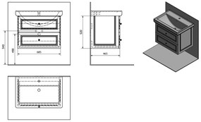 Sapho, VIOLETA umývadlová skrinka 68,5x52x46,5cm, biela pololesk, VI075-3131