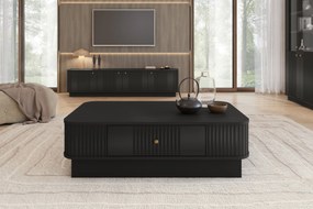 Konferenčný stolík so zásuvkou Vesper 103x60 cm na sokli - čierny / zlatá úchytka