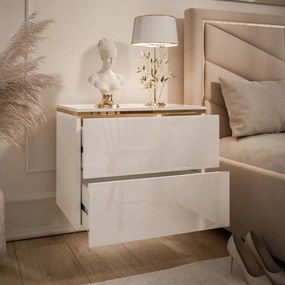 ZÁVESNÝ NOČNÝ STOLÍK NESSIE 2 BIELY LESK + ZLATÝ LED