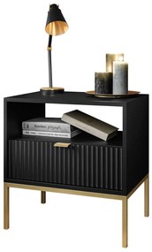 Nočný stolík CORA matná čierna zlatá konštrukcia