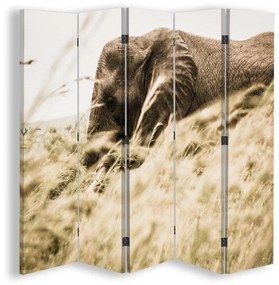 Ozdobný paraván Sloní savana - 180x170 cm, päťdielny, klasický paraván