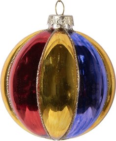 Zlatá sklenená ozdoba gule s farebnými pruhmi - Ø 8*8 cm