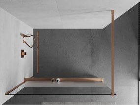 Mexen Kioto+, sprchová zástena Walk-In s poličkou a vešiakom 80 x 200 cm, 8mm číre sklo-námraza, medený matný profil, 800-080-121-65-35