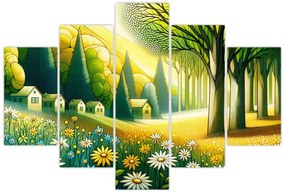 Obraz - Dedina v žlto-zelenej (150x105 cm)
