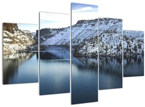 Obraz - zimná krajina s jazerom (150x105 cm)