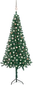 Rohový umelý vianočný stromček s LED a guľami zelený 240 cm PVC 3077956