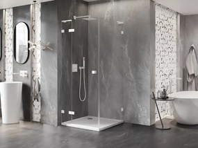 Mexen Lunar, L sklápací sprchový kút ľavý 70 x 70 cm, 8mm číre sklo, biely profil, 834L-070-070-20-00-L