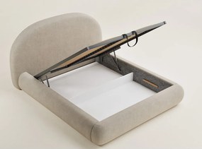 Béžová čalúnená dvojlôžková posteľ s úložným priestorom s roštom 180x200 cm Maumere – Maison de Rêve