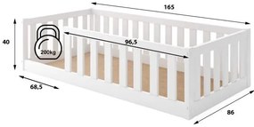 Detská posteľ BELLA SIMA 160x80 Montessori z masívu – biela