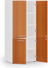 Kancelárska policová skriňa PRIMO WHITE, polené dvere, 800 x 500 x 1781 mm, biela/čerešňa