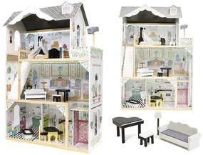 KIK Drevený domček pre bábiky z MDF + nábytok 122cm XXL LED