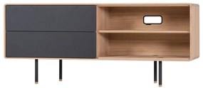 TV stolík z dubového dreva v čierno-prírodnej farbe 150x64 cm Fina – Gazzda