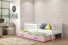 Interbeds Jednolôžková posteľ Kubus3 Biela pre teenagerov 190x80 s matracom, rozkladacia - ružová