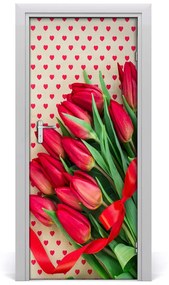 Samolepiace fototapety na dvere červené tulipány 75x205 cm