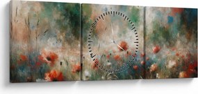 Obraz – Abstrakcia poľa s makmi (s hodinami) (90x30 cm)