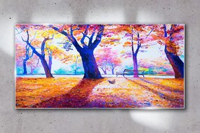 Skleneny obraz Park strom listy jeseň