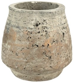 Béžovo-šedý cementový kvetináč s patinou - Ø 19*18 cm