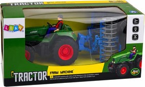 LEAN Toys Traktor s poľnohospodárskym valcom a poľnohospodárom, diaľkovo ovládaný RC, zelený, mierka 1:24