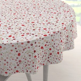 Biante Bavlnený okrúhly obrus Sandra SA-719 Červeno-béžové drobné kvietky na bielom Ø 130 cm