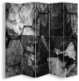 Ozdobný paraván, Tajemství šedi - 180x170 cm, päťdielny, korkový paraván