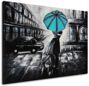 Gario Ručne maľovaný obraz Tyrkysový bozk v daždi Rozmery: 70 x 100 cm